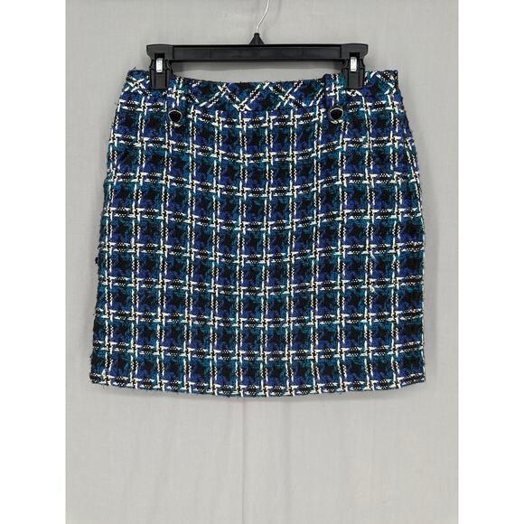 Loft Skirt Womens 2 Blue Plaid Tweed Mini Academia Preppy Grunge Capsule Boho - Picture 1 of 9